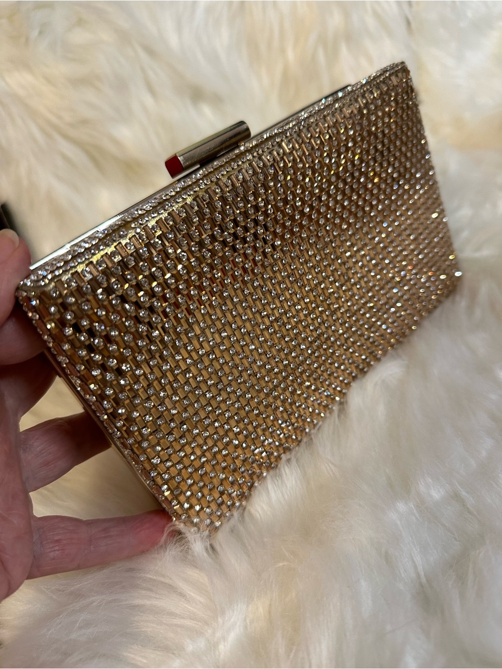 Elegant Gold Crystal Clutch with Chain Straps - Picture 8 of 14